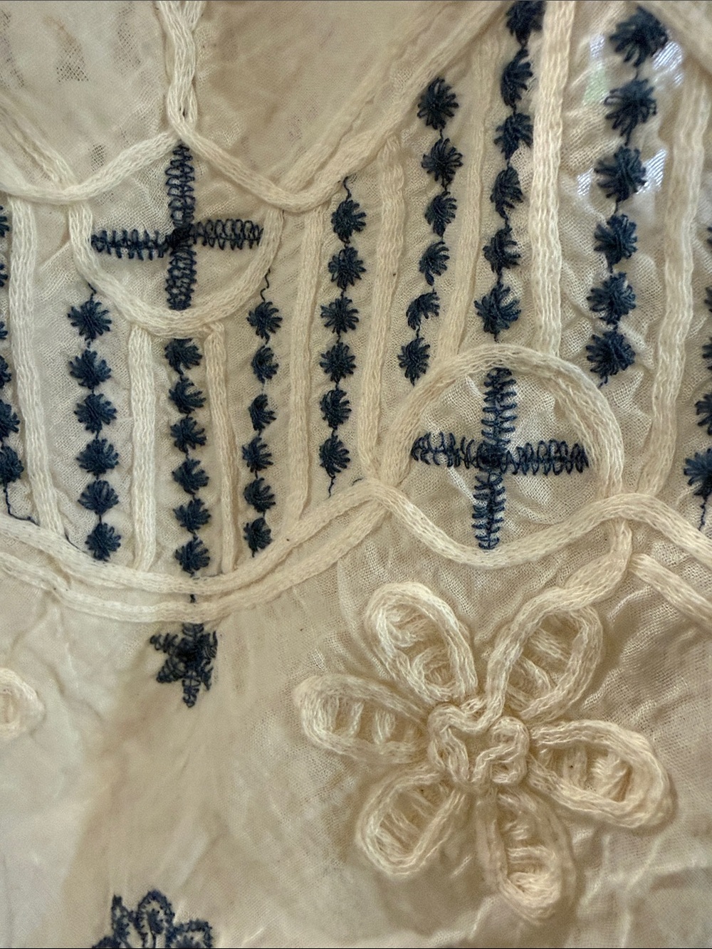 POL Cream Crochet Embroidered Vest with Navy Accents - Picture 3 of 5